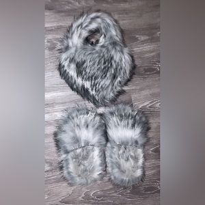 Grey Fur Slides with Matching Purse ( new)